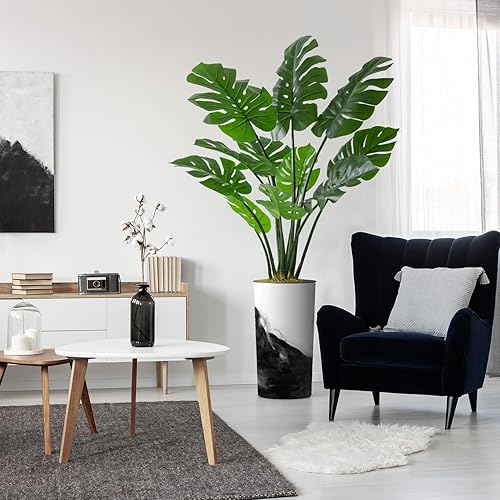 Miniatura 1 de Árbol artificial en maceta contemporánea, árbol de seda Monstera falso para decoración del hogar en interiores y exteriores, altura total 65