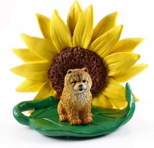 Conversation Concepts Figura roja Chow  Regalo de estatua de girasol escultura realista pintada a mano, guardería de verano o decoración de
