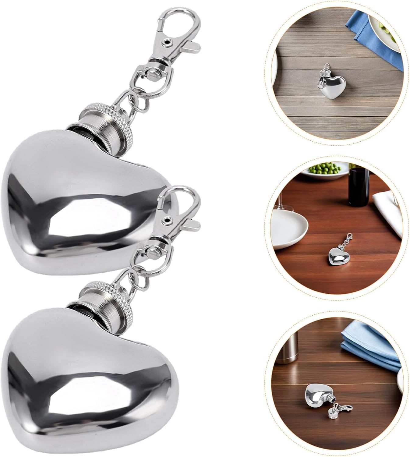 STOBAZA 8pcs Mini Heart Shaped Hip Flasks Keychain 30ml Stainless Steel Portable Pocket Flask for Outdoor Camping and Picnic
