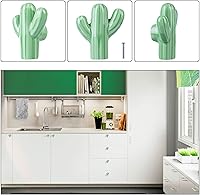 Vista 4 de Paquete de 6 tiradores de cerámica con forma de cactus para cuarto de bebé, armario, armario, cocina, color verde desierto, pomos temáticos
