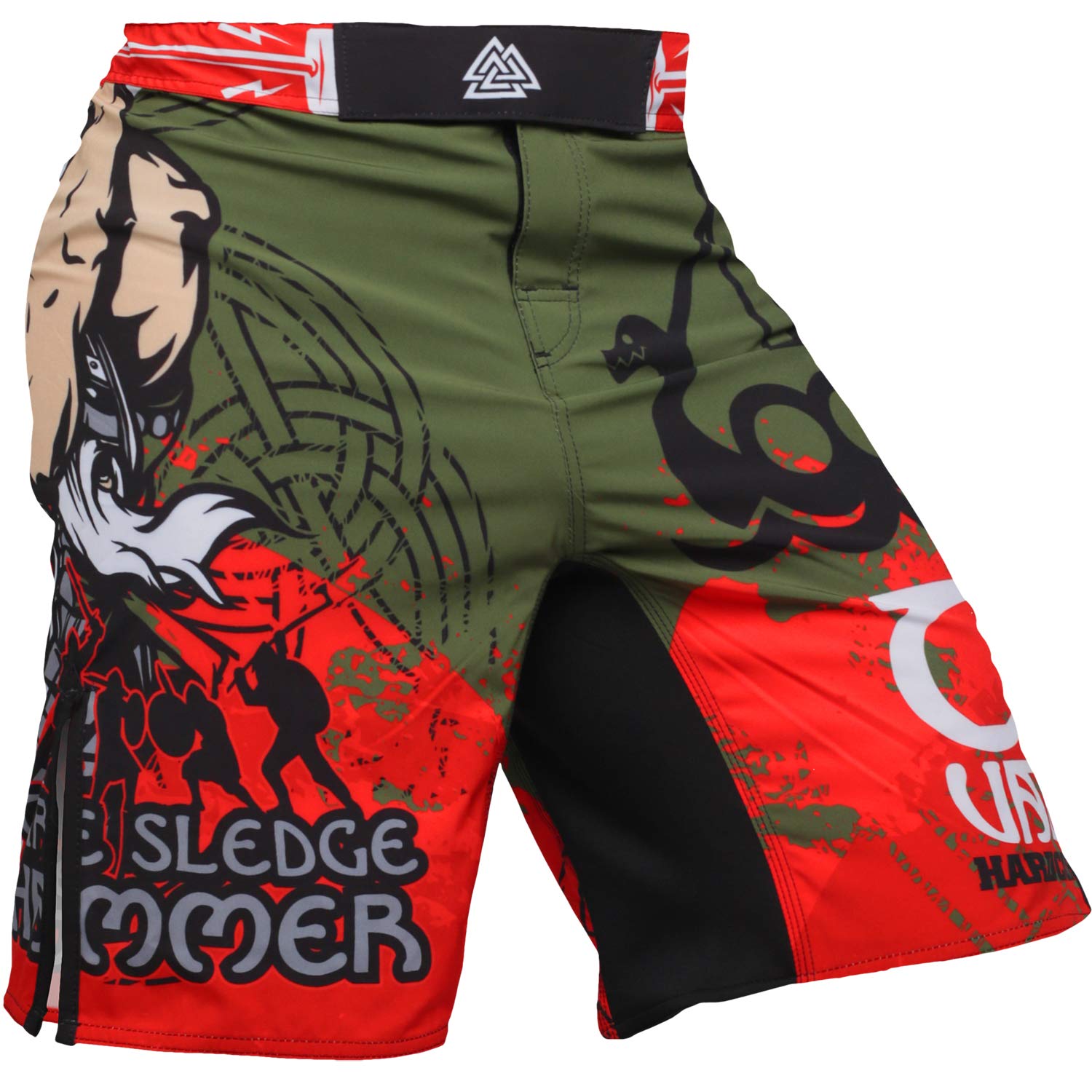 Hardcore Training Fight Shorts Boks Męski Szorty do Walki MMA Combat BJJ Grappling Fitness Muay Thai Kickboxing No Gi (DE/NL/SE/PL, Alfa, XXL, Regularny, Regularny, Wielokolorowy zielony)