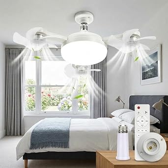 E27 Ceiling Fan with Light and Remote, 50W LED Ceiling Fan Light 3000 to 6500K 3 Colour 3 Speed Dimmable, 3 Head Foldable Ceiling Light with Fan for Bedroom Living Room Kitchen Garage, Base Included [Energy Class A+]
