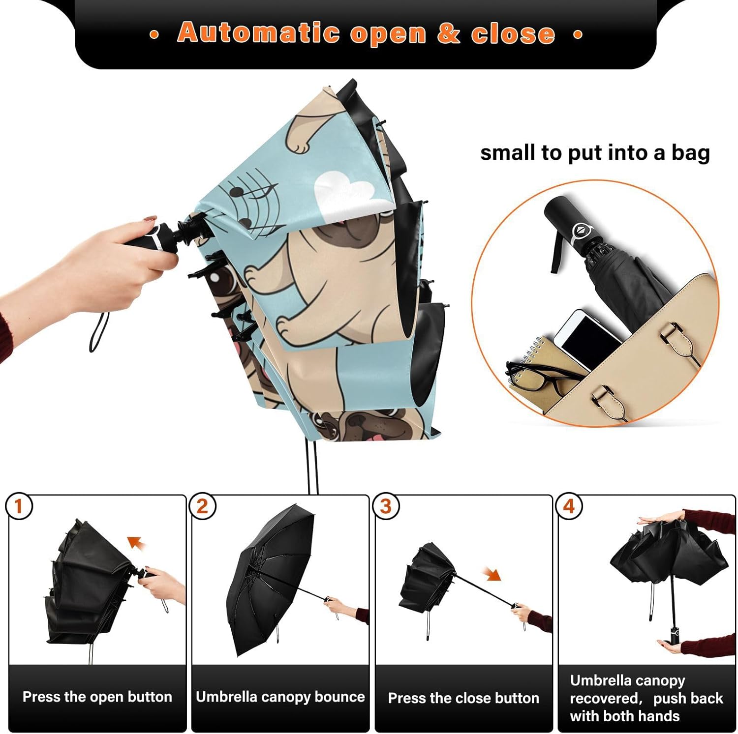 Folding Umbrella Compact Travel Umbrella Automatic Open/Close, Inverted Design for Rain Windproof UV Protection Large Portable for Women Men