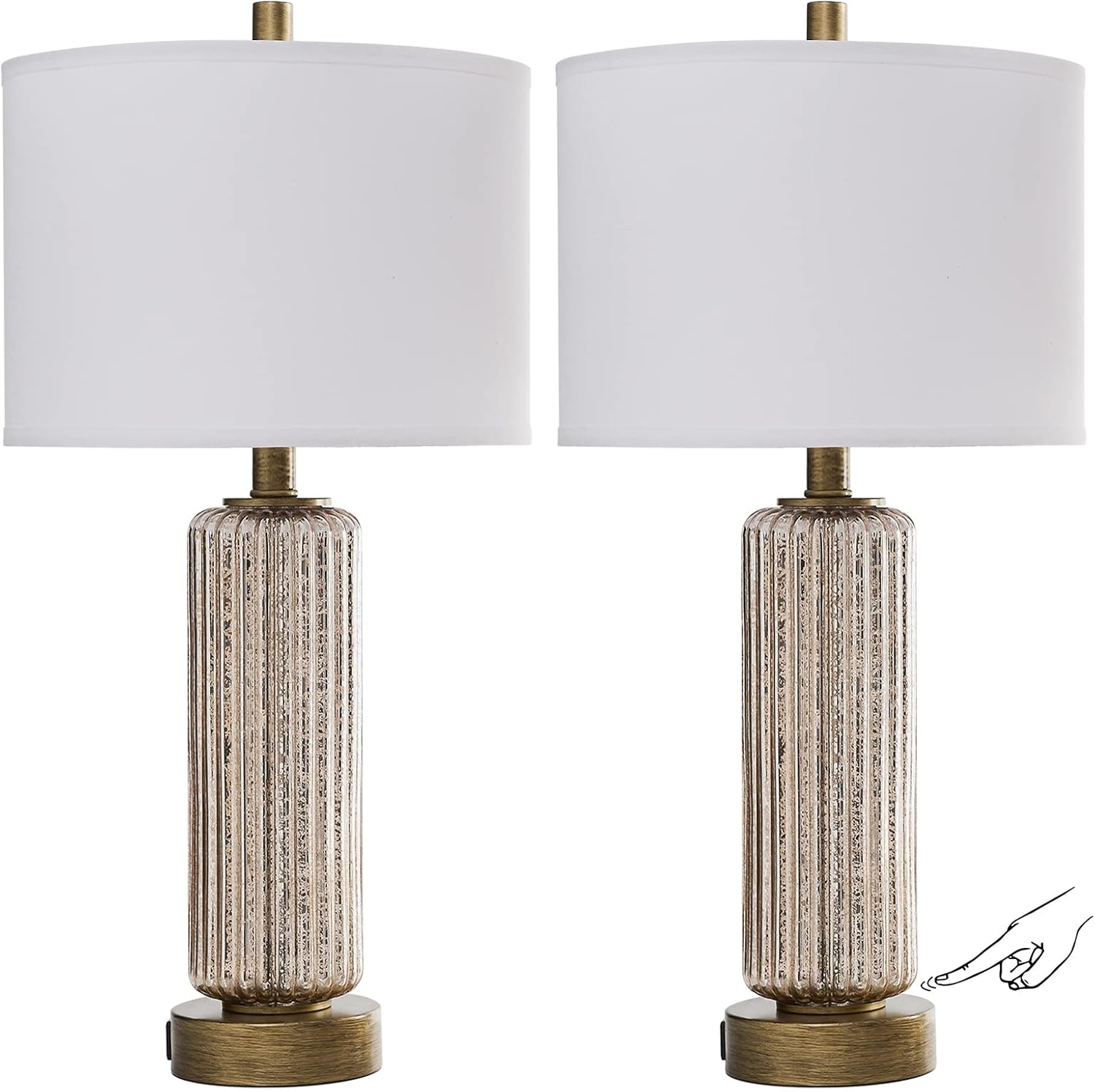 Set of 2 Touch Control Table Lamps for Living Room, 3Way Dimmable