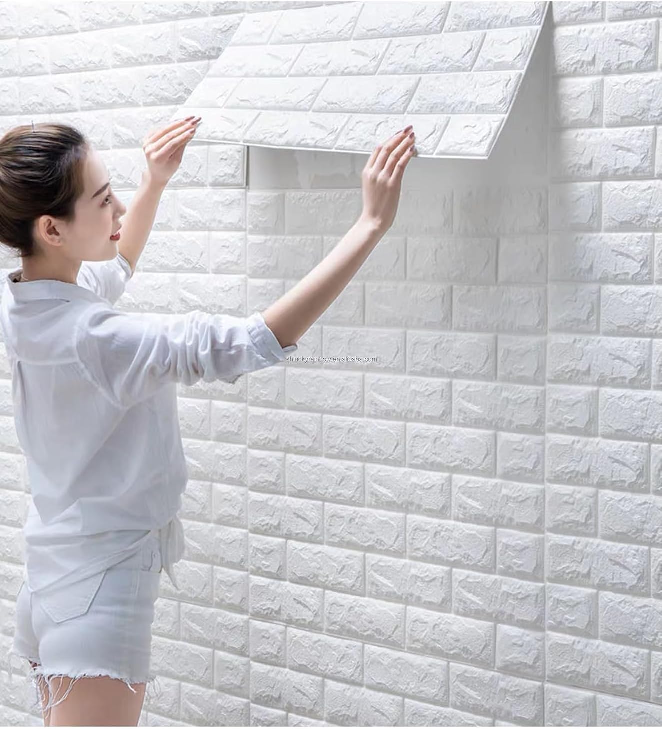 RUDVED PE Foam Brick Wall Stickers DIY Self Adhesive 3D Brick Design Wall Panels Peel and Stick Wallpaper Anti fouling Wall Tiles for Home Décor(77cmftX70cm, Approx 5.8SqFt) (Pack of 30)