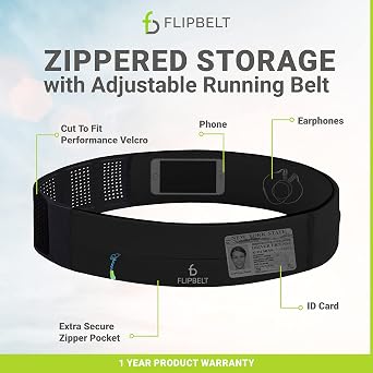 FlipBelt Zipper Adjustable Tubular Running Belt for Phones, USA Company