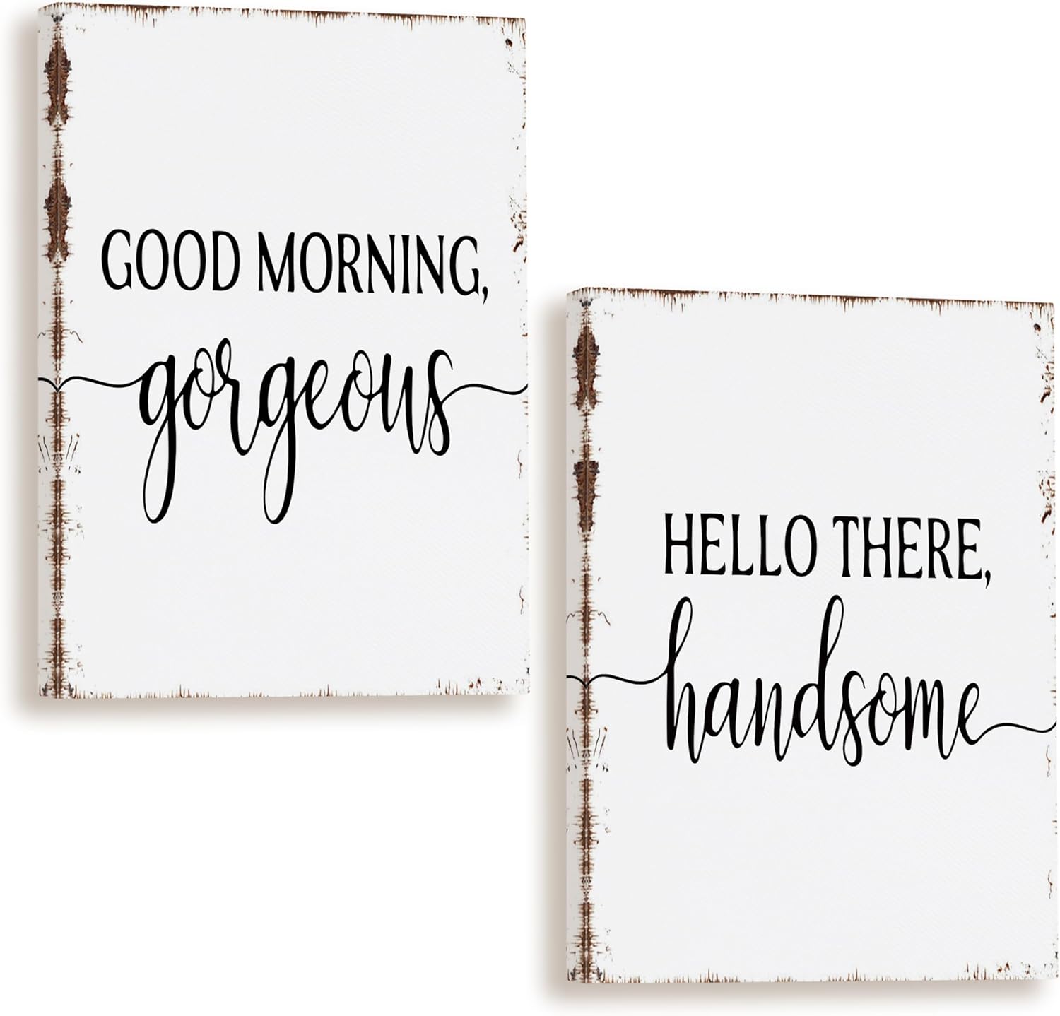 Tizzer Hello Gorgeous Master Bedroom Wall Decor Set of 2, Romantic Farmhouse Couples Bedroom Wall Art Decor, Anniversary Engagement Paintings Prints Gifts for Living Room Home, 11x14 inch