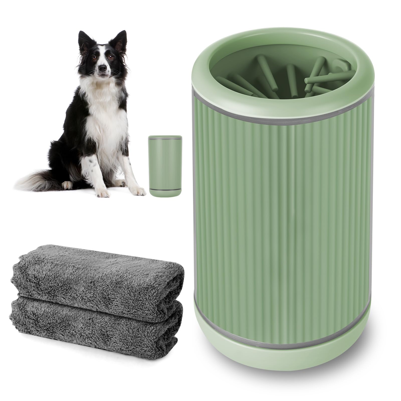 Vicloon Dog Paw Cleaner for Dogs, Dog Paw Washer Muddy Paws Cleaner with 2 Absorbent Towels, Pet Foot Cleaners for Dogs & Cats (L, Green)
