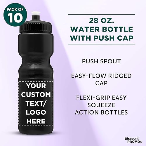 Miniatura 3 de DISCOUNT PROMOS Juego de 10 botellas de agua de plástico personalizadas de 28 onzas, paquete a granel personalizado, perfectas para gimnasio,