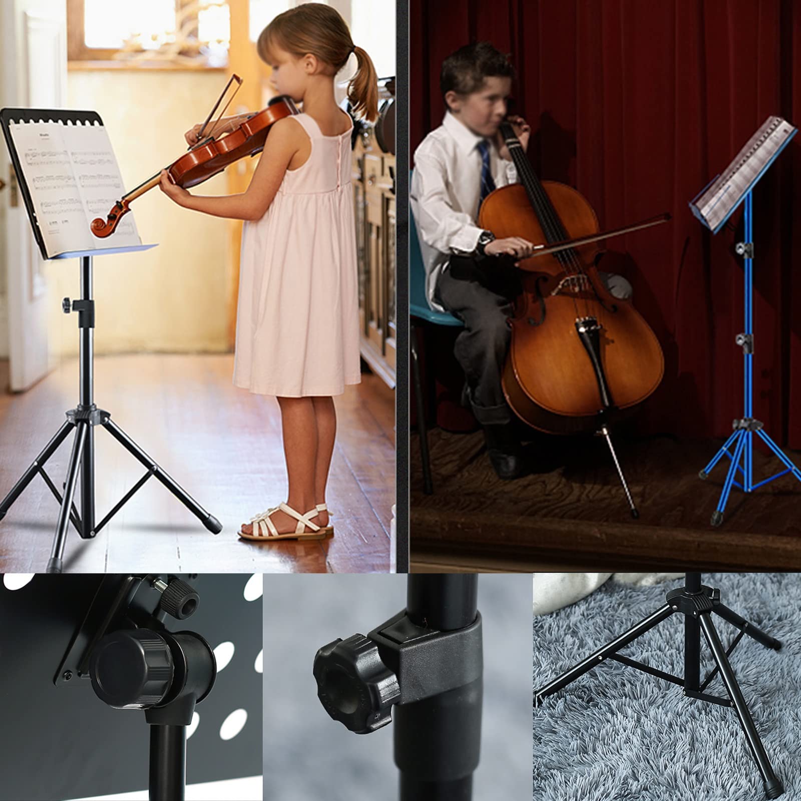 HJXGQJM Negro Atril para Partitura Plegable Portátil Musica Metalico Soporte De Ajustables con Bolsa De Transporte, Atril Metalico, Altura Ajustable, para Tocar Instrumentos, Teclado De Batería(Blue)