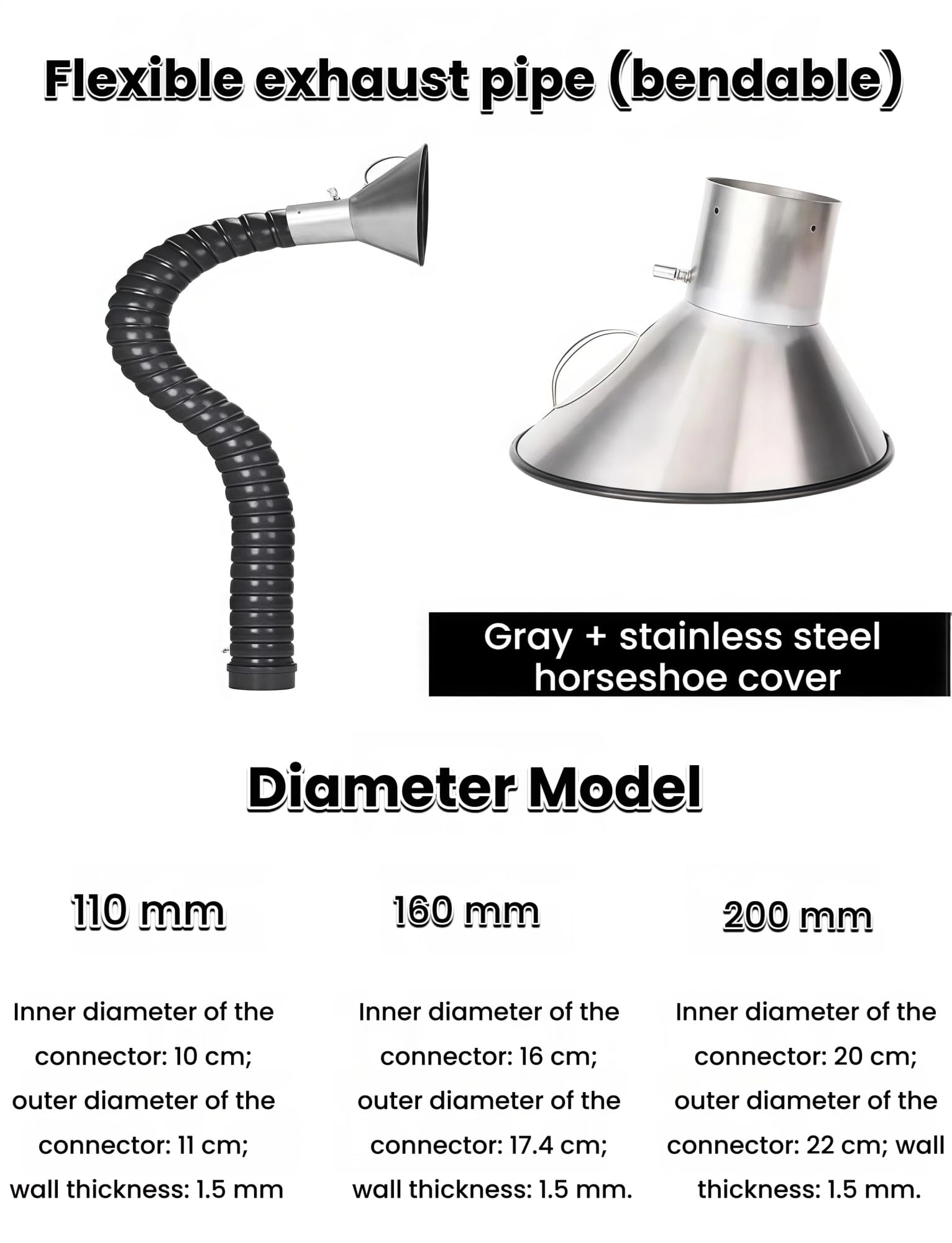 Grauer Schweißrauch-Staubsammler, flexibler Kanal-Sammelarm, verstellbares Ventil, vielseitig for Löten und Staubsammeln(200 mm,200 cm)
