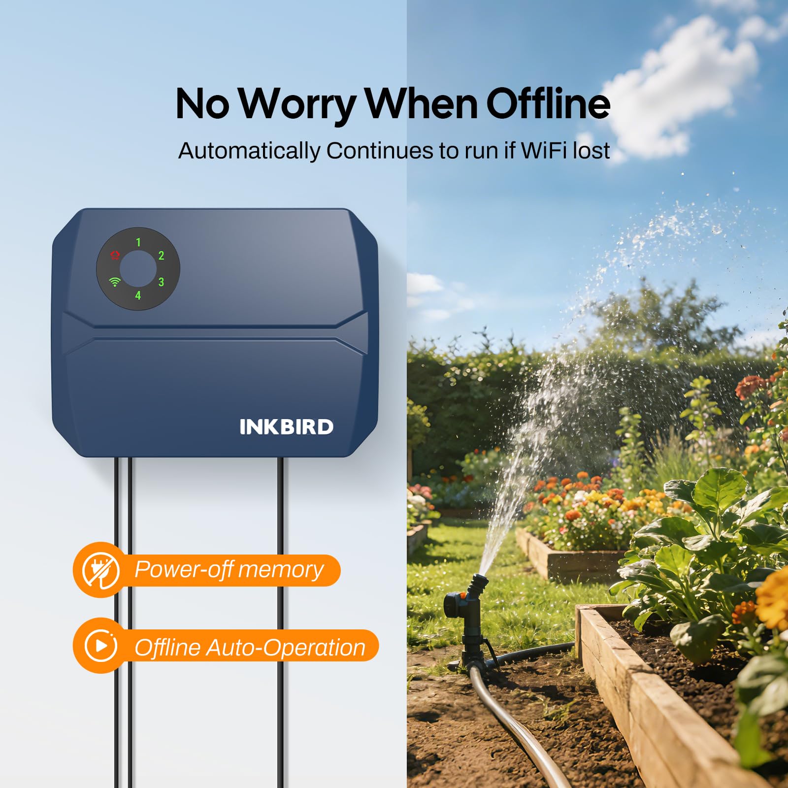 INKBIRD IIC-401-WIFI 4-strefowy sterownik nawadniania WiFi, inteligentny sterownik zraszaczy z inteligentnymi pominięciami pogodowymi, obliczanie zużycia wody, ręczne podlewanie, do trawnika, ogrodu
