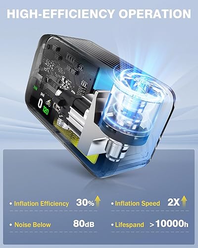 Miniatura 4 de Auxpower BL05 Bomba de bicicleta con medidor de presión, bomba eléctrica portátil de 120 PSI con válvula Presta y Schrader, parada automática, bomba