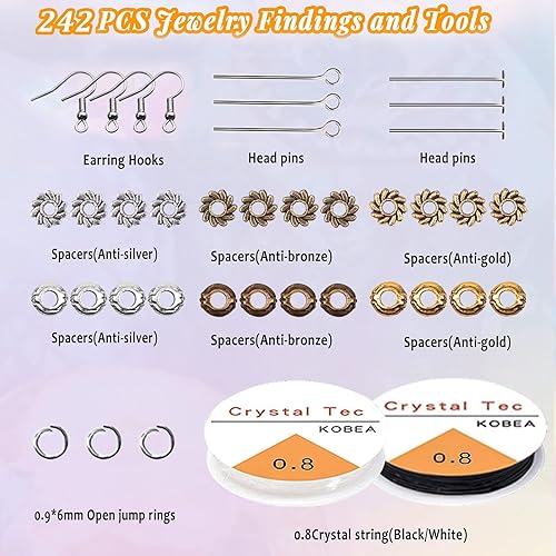 Miniatura 7 de SONGIN Kit de 573 piezas de suministros para hacer joyas, cuentas sueltas redondas de acrílico de 0.315 pulgadas en diferentes patrones con piedra