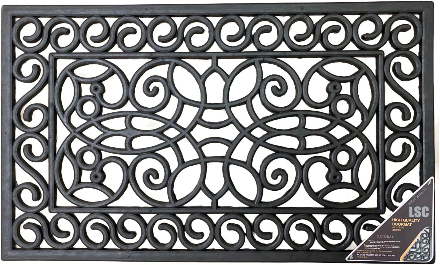 HOMESCAPES Cast Iron Door Mat Outdoor Brown Rectangular Parisian Design