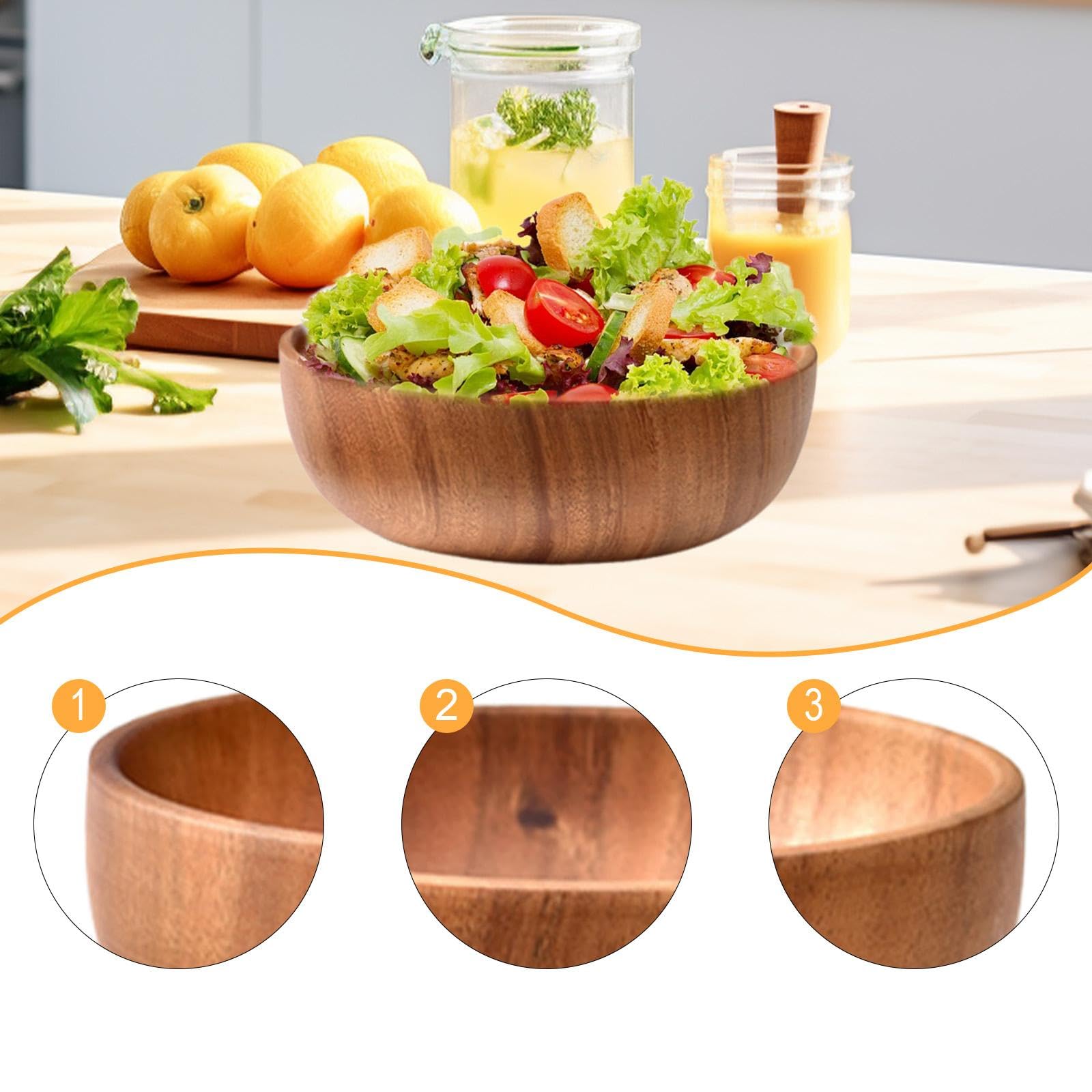 Bol de Madera para Ensalada, Plato para Arroz Y Cereales, Recipiente Rústico para, Recipiente para Almacenar Alimentos, Bol para Mezclar para P, 22cm X 7.5cm