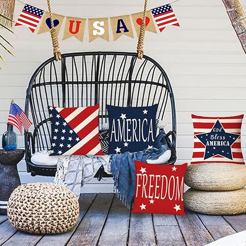 Miniatura 6 de Juego de 4 fundas de almohada patrióticas de 18 x 18 pulgadas, fundas de almohada del 4 de julio, fundas de cojín para el Día de los Caídos del Día