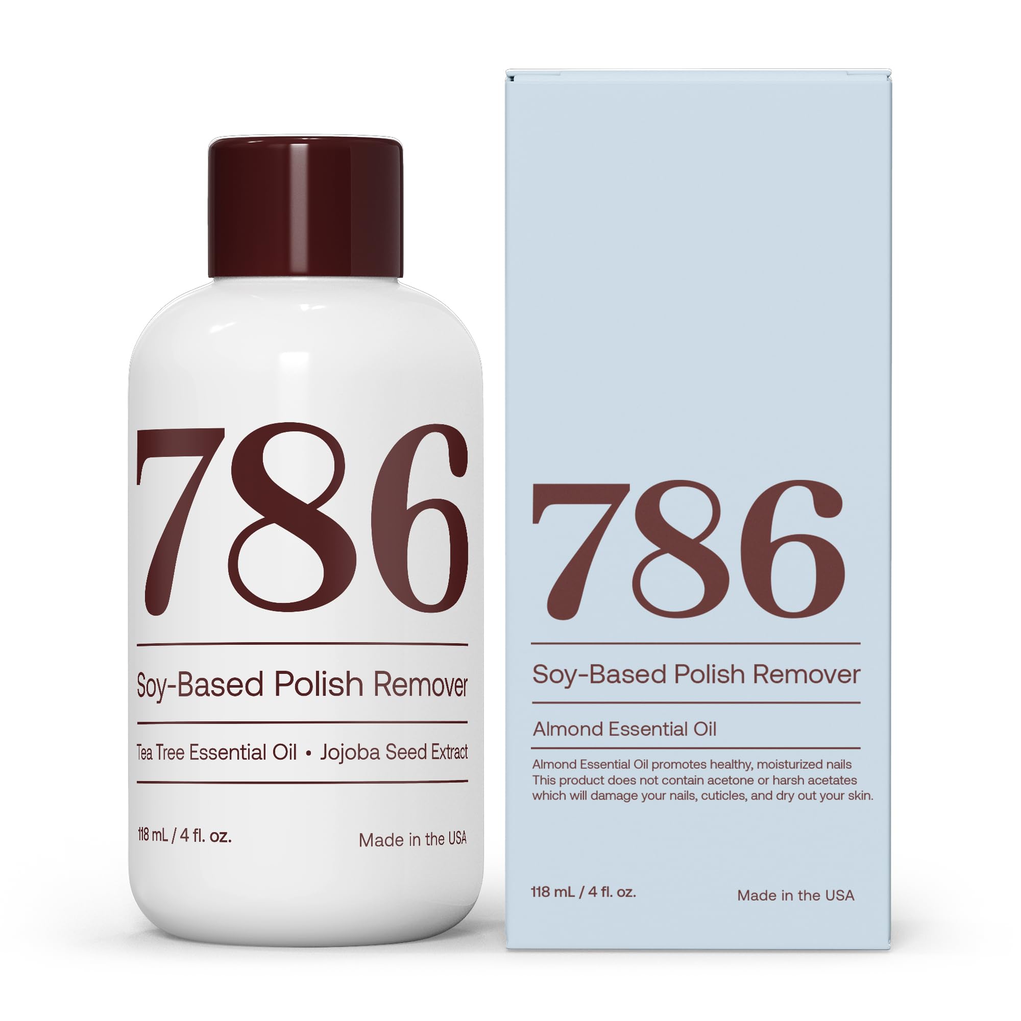 786 Cosmetics Soy-Based Nail Polish Remover - Acetone Free, with Almond Essential Oil, Gentle Nail Polish Remover, Non-Toxic, Non-Flammable, Promotes Healthy & Moisturized Nails