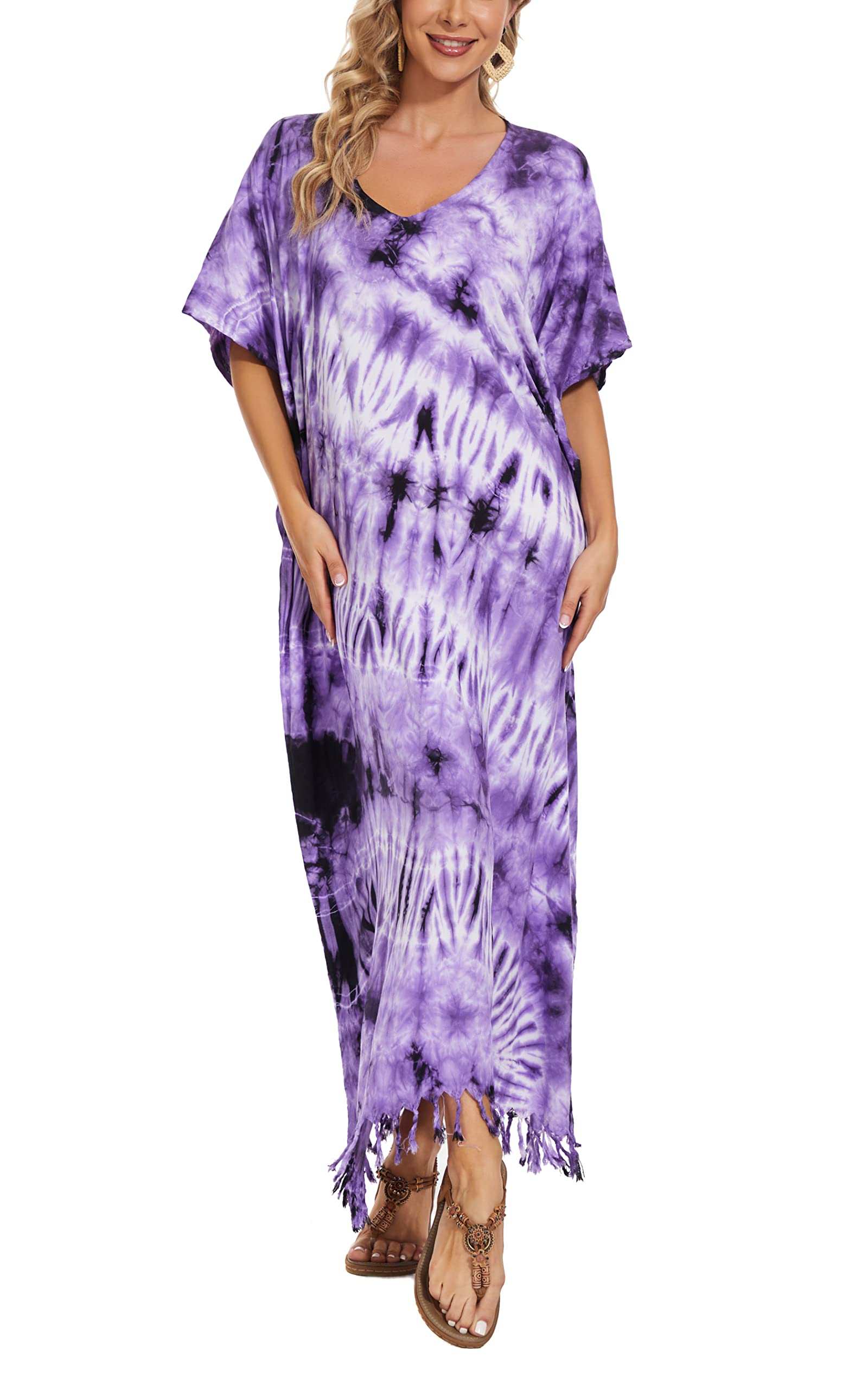 Beautybatik Caftano da donna hippie tie dye caftano loungewear maxi plus size abito lungo da 18 a 26