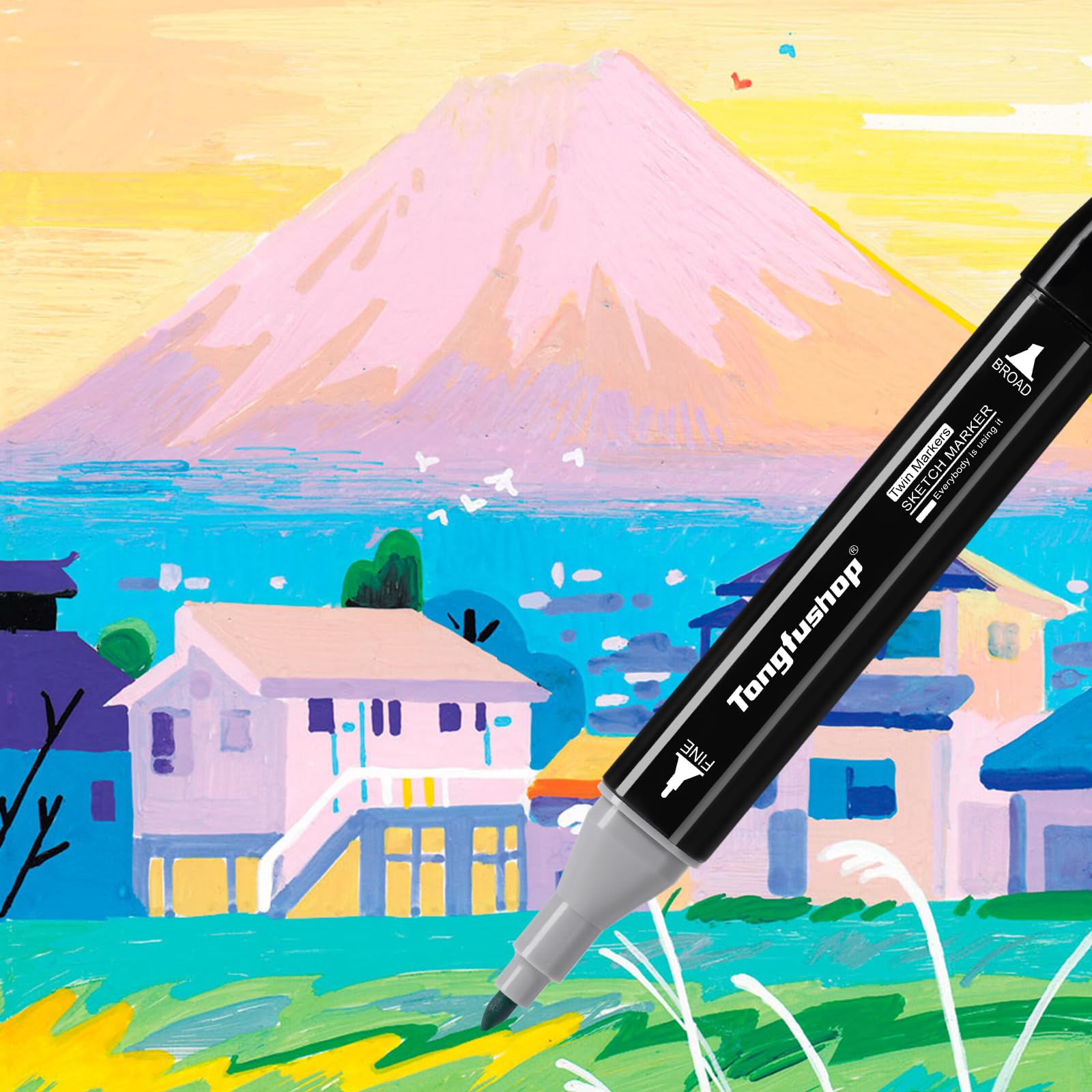 Tongfushop 60+2 Colori Pennarelli ad Alcool, Pennarelli a Doppia Punta, Set di Marcatori Artistici per Sketch, Colorare, Illustrazioni, Disegnare, Anime, con Borsa e Distanziatore