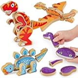 Coogam Dinosaur Snap Together Building Toys, Wooden Take Apart Dinosaur Playset, STEM Montessori Educational Fine Motor Skill Toy Gift for 3 4 5 Years Old Kids