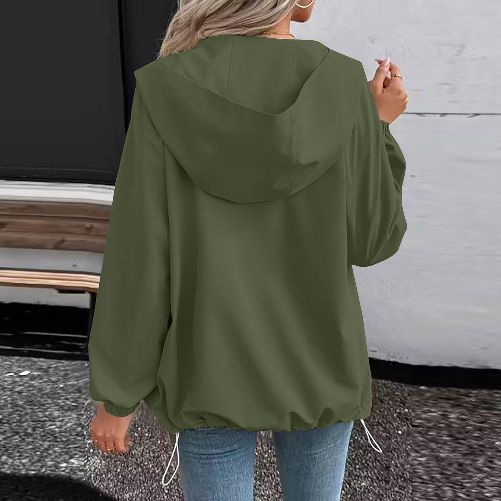 Veste Imperméable Femme Zippé Coupe Vent Avec Capuche Ciré Veste À Capuche Légère Manteaux Fine Décontracté Ample Parka Imperméable Avec Poches Pour Randonnée Camping Cyclisme