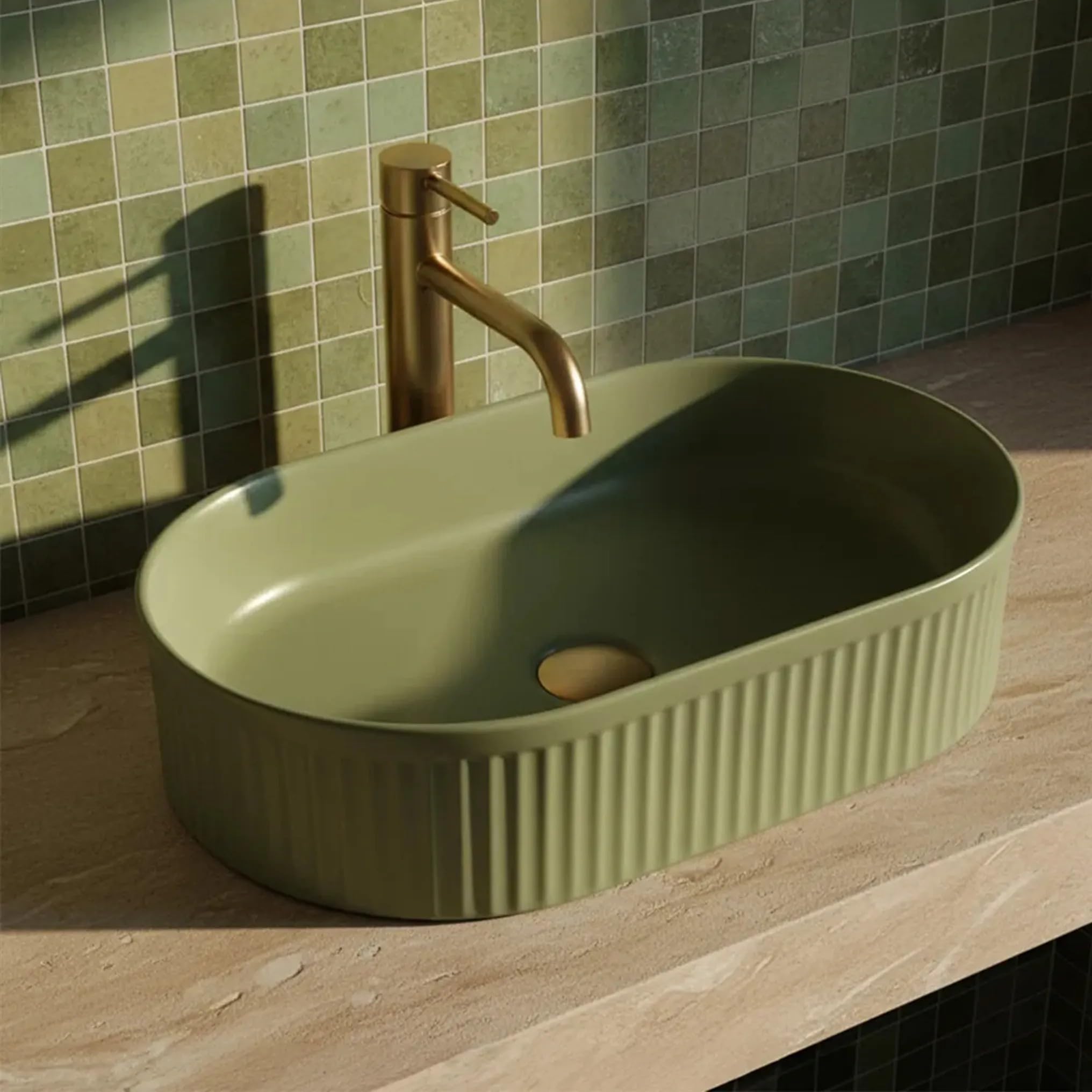 Rea - Lavabo da appoggio Vanda Pistachio Matt Ovale - Ceramiche Sanitarie - Verde - 49 x 31 x 13 cm