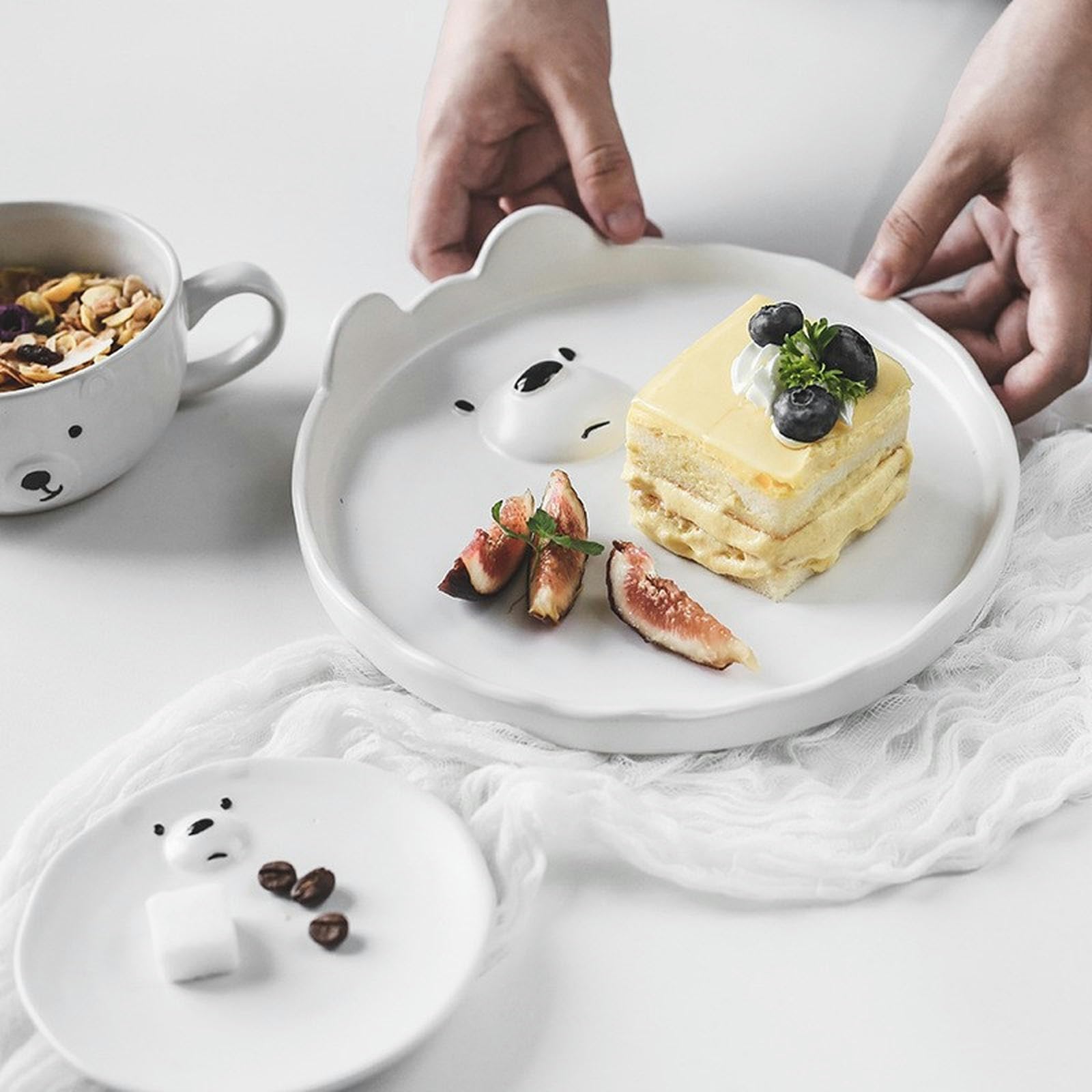Assiette, vaisselle, four à micro-ondes, motif ours blanc, ensemble de vaisselle créative japonaise pour petit déjeuner - fourchette et cuillère à ours