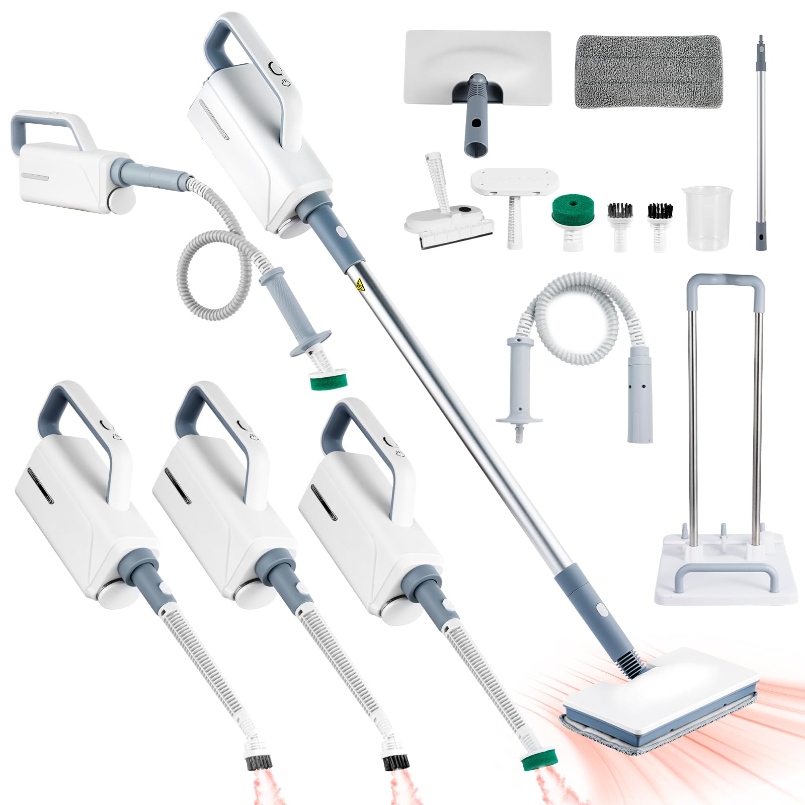 Pulitore a vapore Upright, 1500 W, con detergente rimovibile, pulitore a vapore multifunzione e mocio, tempo di riscaldamento di 15 secondi, 2 livelli di vapore, serbatoio da 360 ml, scopa a vapore