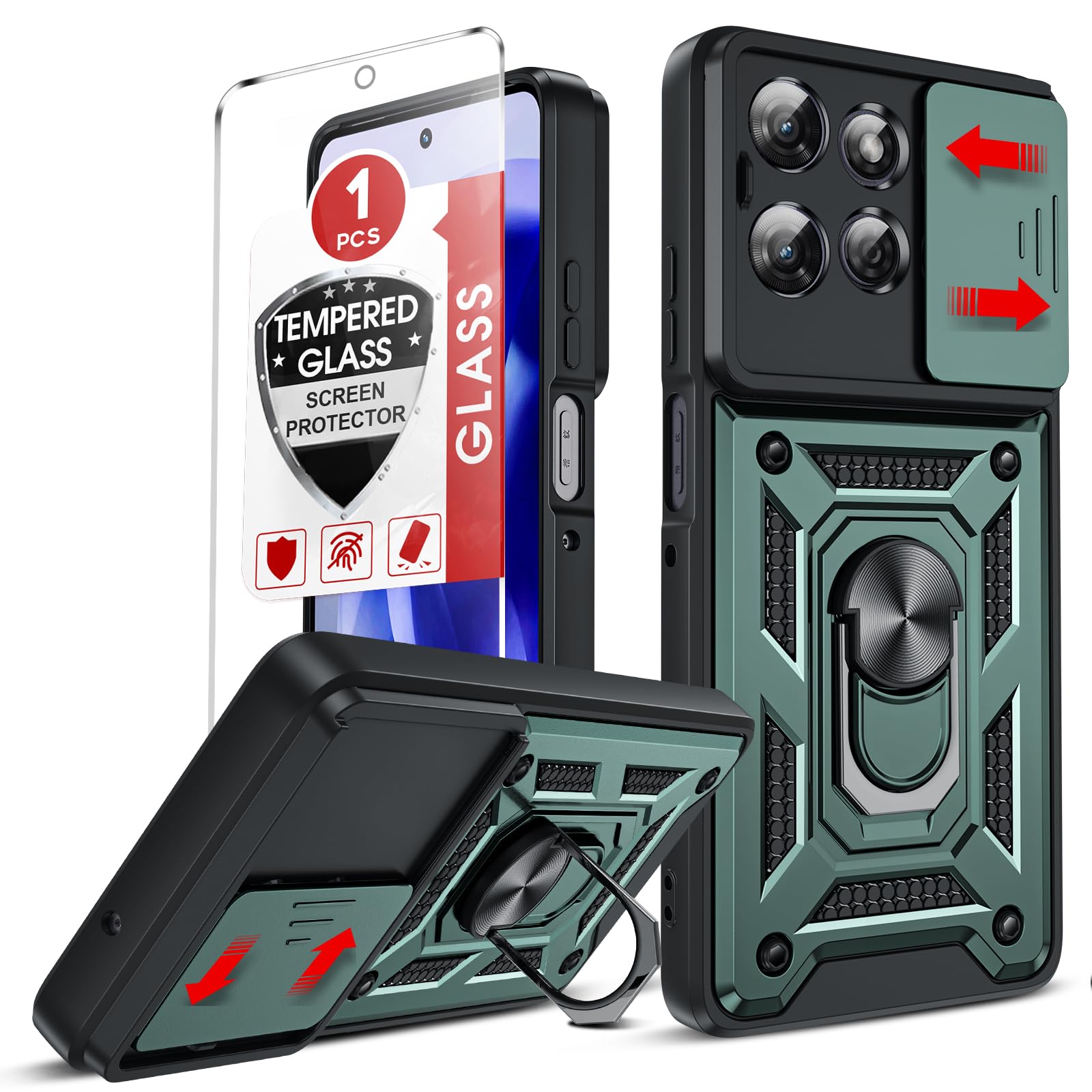 LeYi for Moto Power 2025 Case: Motorola Moto 2025 Power Case with Tempered Glass Screen Protector, Military-Grade Protection with Kickstand Funda para