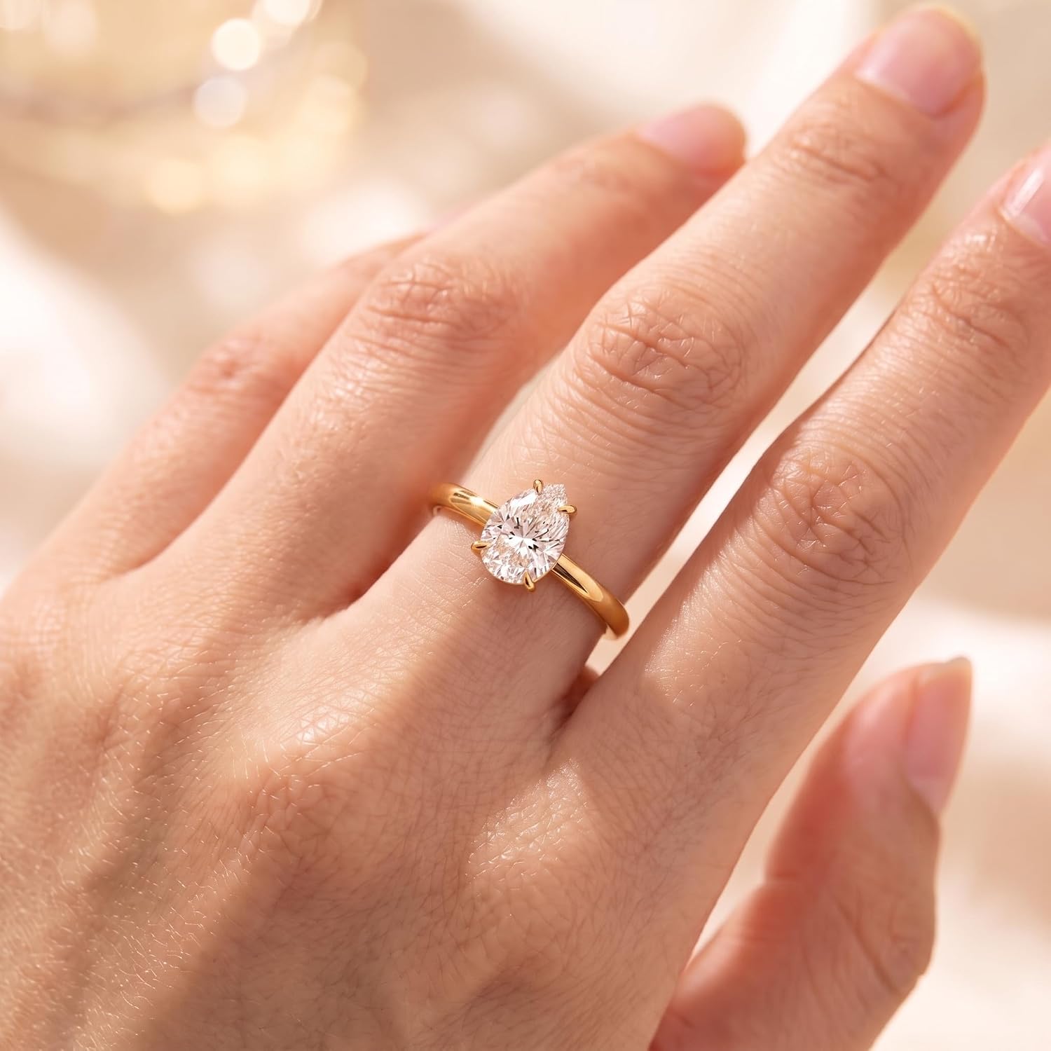 Dulin 1ct/2ct/3ct Teardrop Cubic Zirconia Engagement Ring for Women 14K Gold Plated 925 Sterling Silver Wedding Ring Promise Gift for Christmas Valentine's Day Birthday Gift for Her