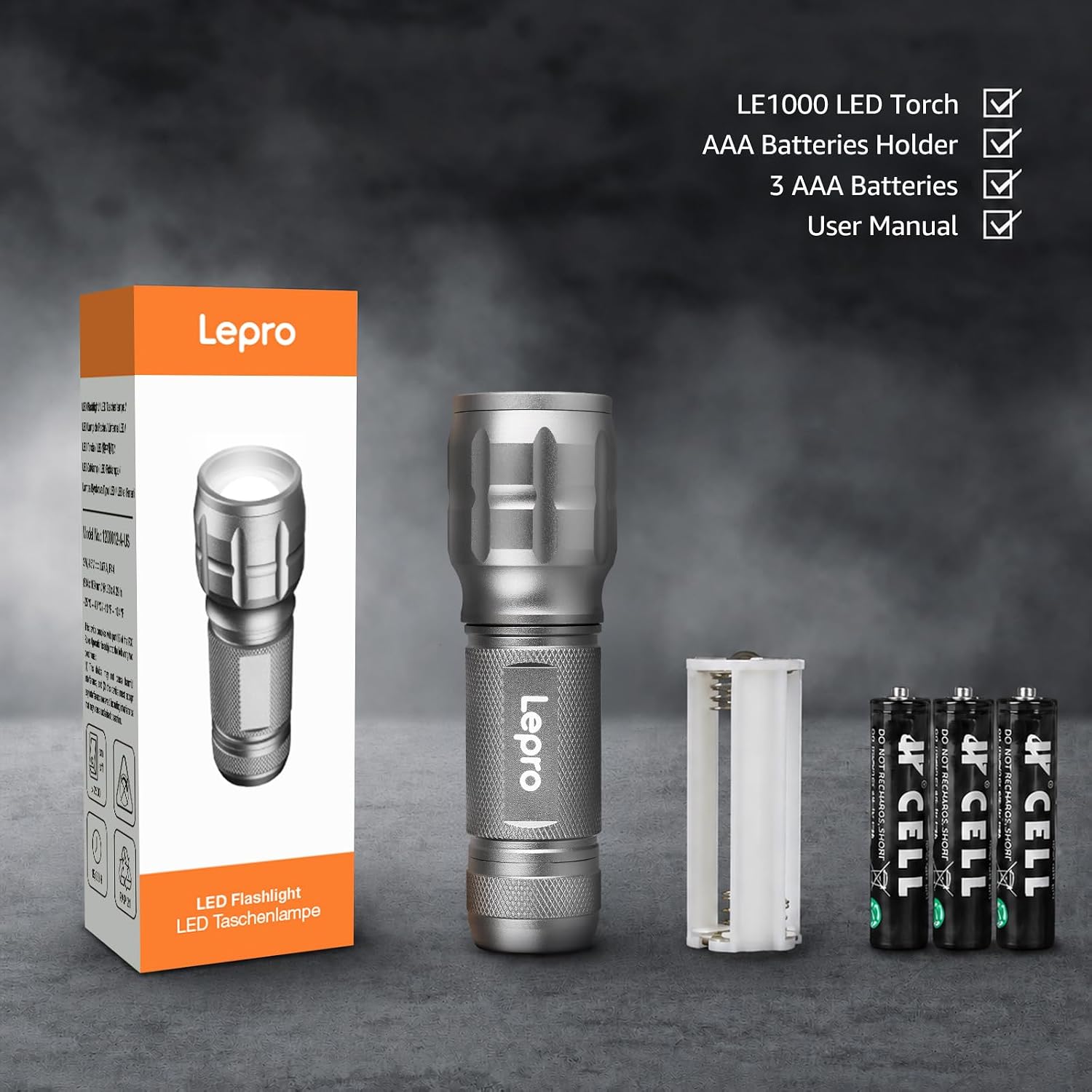 Lepro LED White Light Flashlight, High Lumens Waterproof Adjustable Focus image 5
