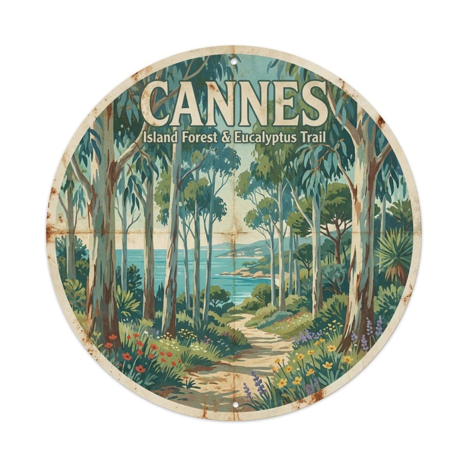 Cannes Riviera Island Forest Eucalyptus Trail Travel Metal Tin Sign
