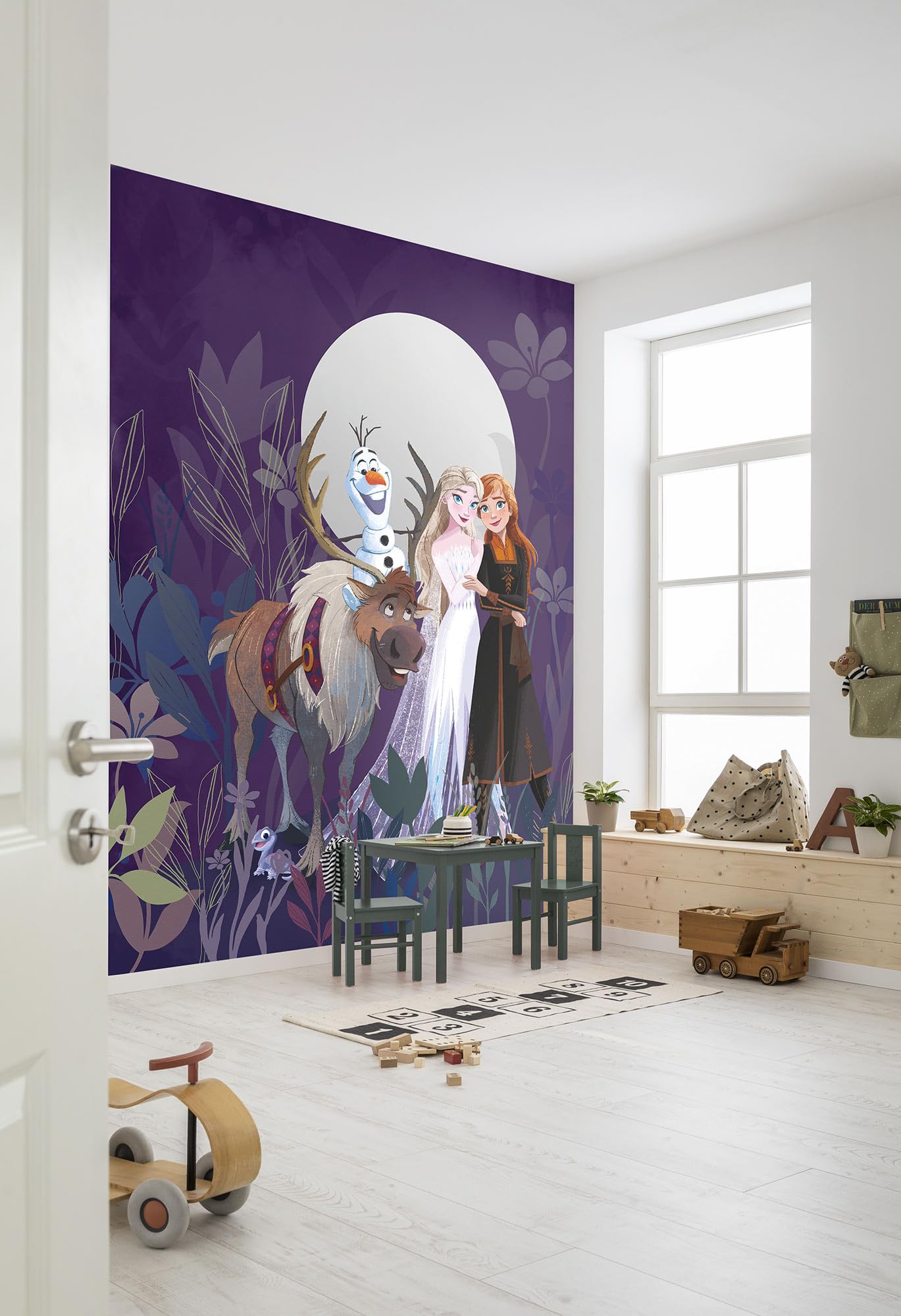 Disney Vlies Fototapete - Frozen Full Moon Hike - Größe 200 x 250 cm - Kinderzimmer, Tapete, Kindertapete, Eiskönigin