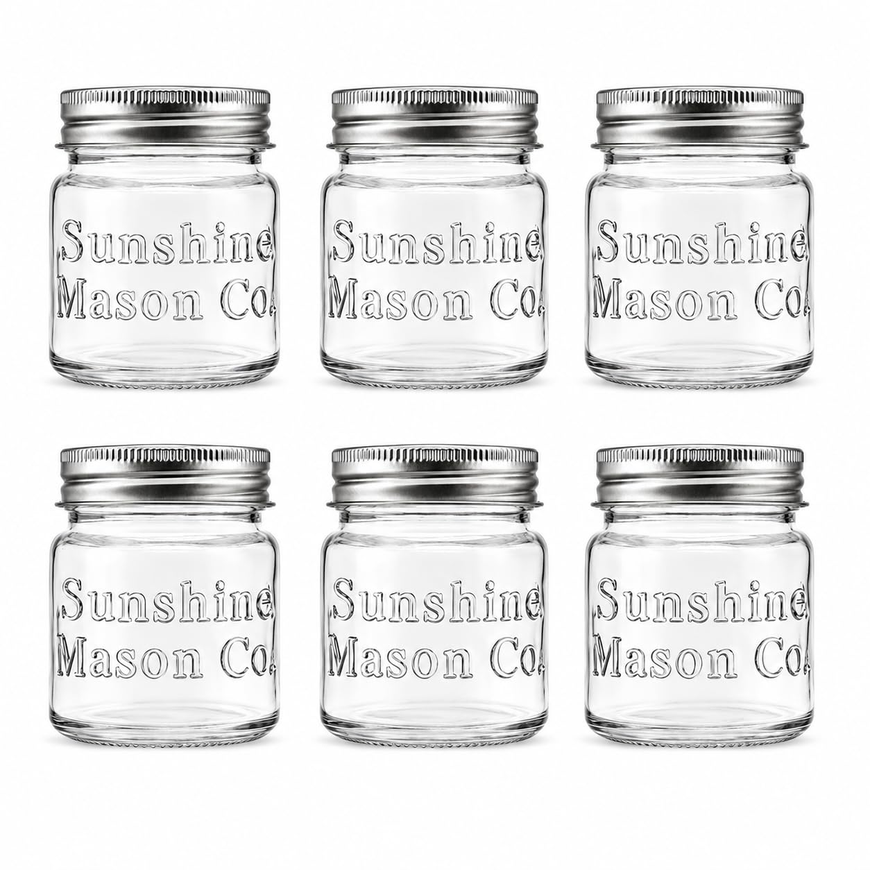 Sunshine Mason Co. Mini Mason Jar Farmhouse Vintage Shot Glasses with Metal Lid 2 Ounces, 6 Pieces