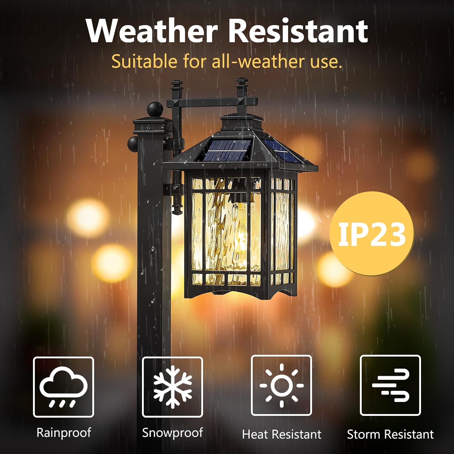 Emliviar Outdoor Solar Powered Path Light, Auto On/Off Solar Post Lighting with Remote Control, 38" Garden Pole Light with Water Ripple Glass, LED Bulb Included, XE308PL-SL BK