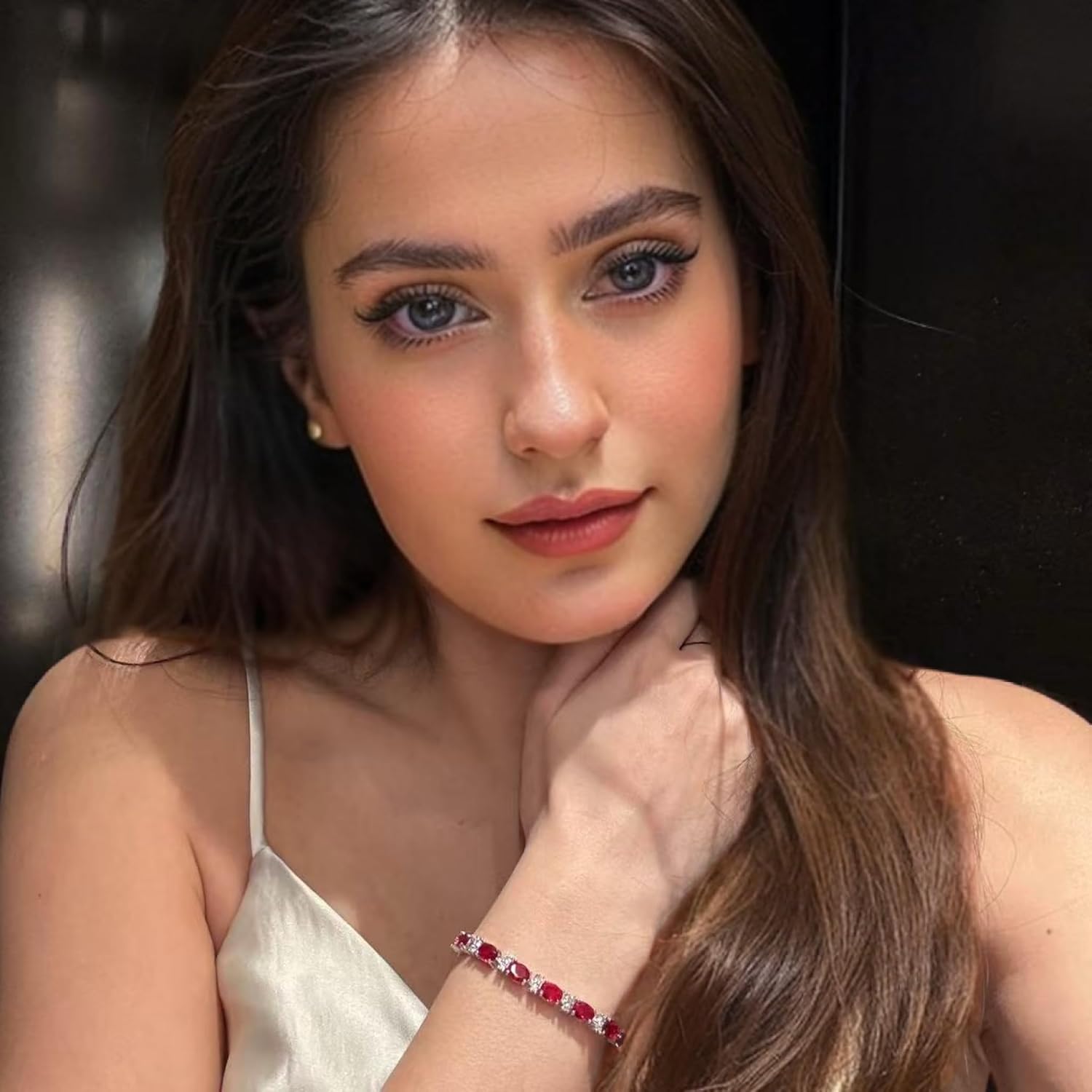 RIZILIA Oval Cut Multi-Color CZ Birthstone 18K White Gold Plated Tennis Bracelet, 7" - Image 3