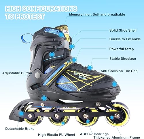 Miniatura 5 de Woolitime Cuchillas deportivas ajustables para niñas y niños con todas las ruedas iluminadoras patines en línea seguros y duraderos patines para