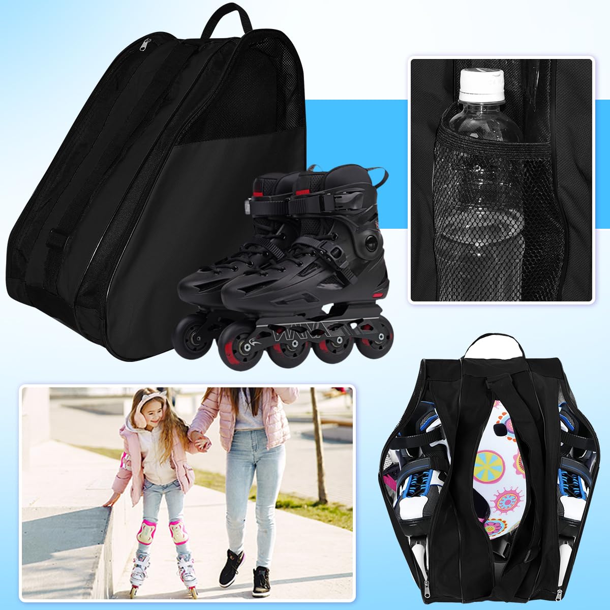 Borsa per Pattini a Rotelle, Borsa Pattini in Linea con Tracolla Regolabile Borsa da pattinaggio a rotelle Borsa Pattini a Rotelle Impermeabile Borsa per Pattini da Ghiaccio Traspirante (Nero)