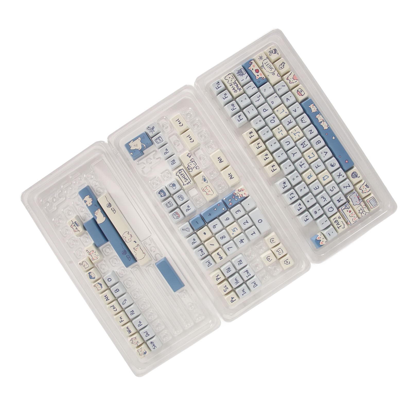 POENVFPO 148 KeyboardKeyCaps Dye Sublimation Ergonomic PBT Keyboard Keycaps do Gier DIY w Stylu Kreskówki Matowy Wygląd (Kotek)