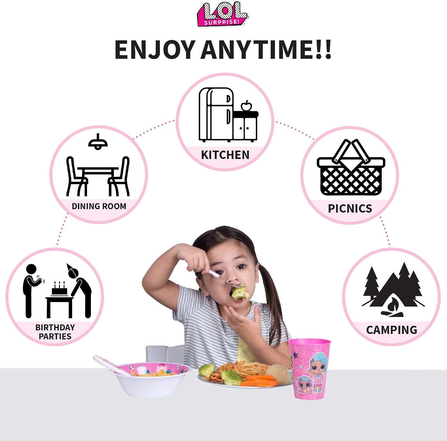 Franco Kids Dinnerware Cartoon Designed Mealtime Kitchen Set, 5 Piece Pack, LOL Surprise