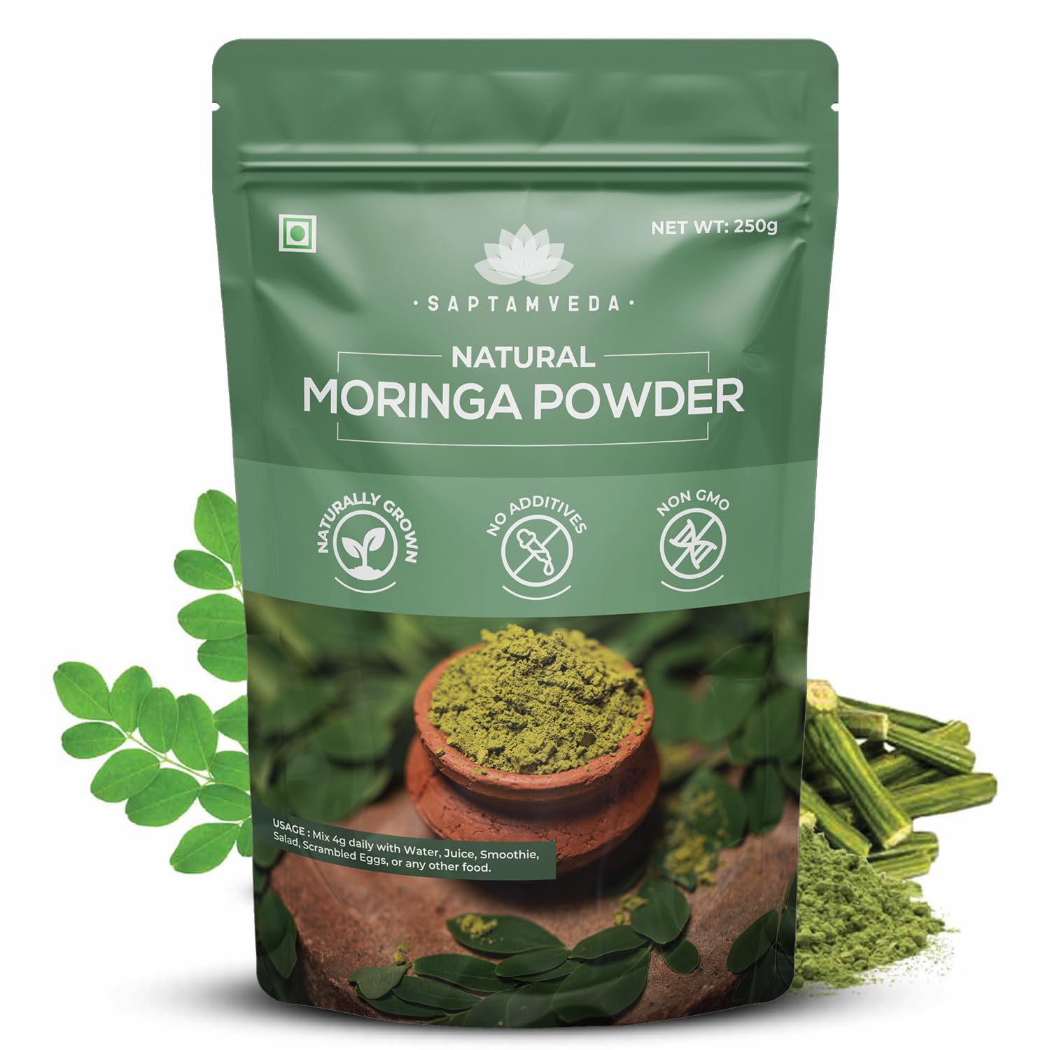 SAPTAMVEDA 100% Moringa Powder 250 Gm | Immunity Booster | Drumstick Leaf Powder | Natural Multi-vitamin | Anti-Oxidant | Good for Hair & Skin | Protein Rich