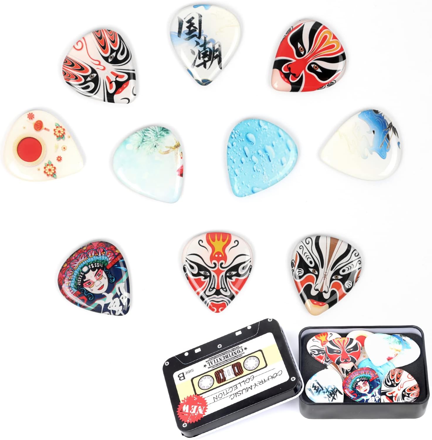 Guitar Picks 10 Pack Epoxy Resin Guitar Pick Unique Chinese Style Exotic Guitar Pick in A Tin