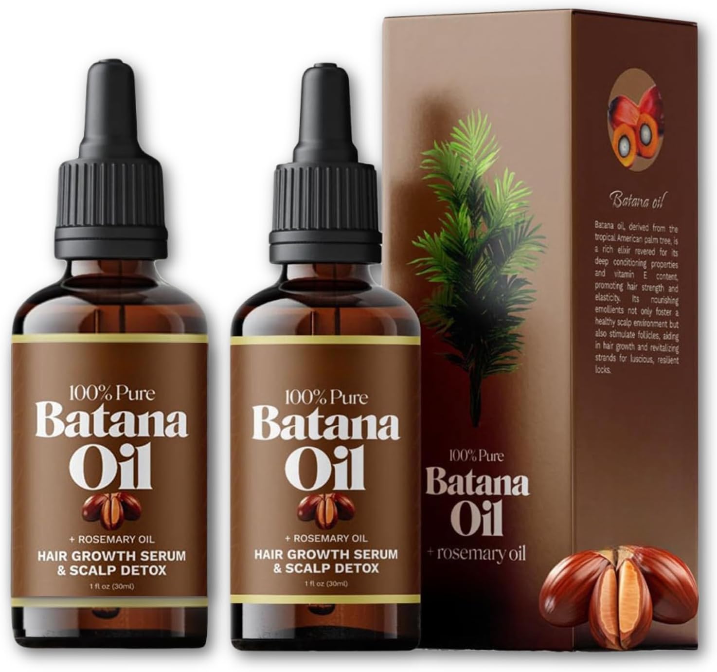 Batana Oil for Hair Growth, 100% Organic Batana Oil from Honduras with Rosemary, Enhances Hair & Skin Radiance Nourishment, Reduce Hair Loss, Batana Hair Oil for Women and Ma, 30ml / 1 Fl Oz (2)
