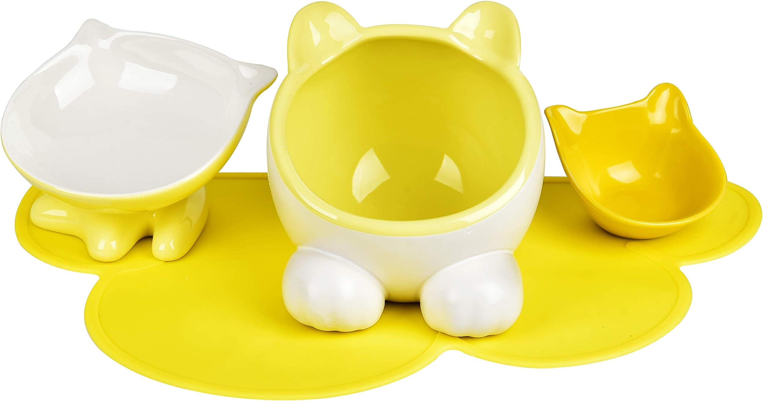 ViviPet Q Bowls and Big Head Water Bowl and Mini Bowl for Cat and Dog with Silicone Food Mat Set of Four