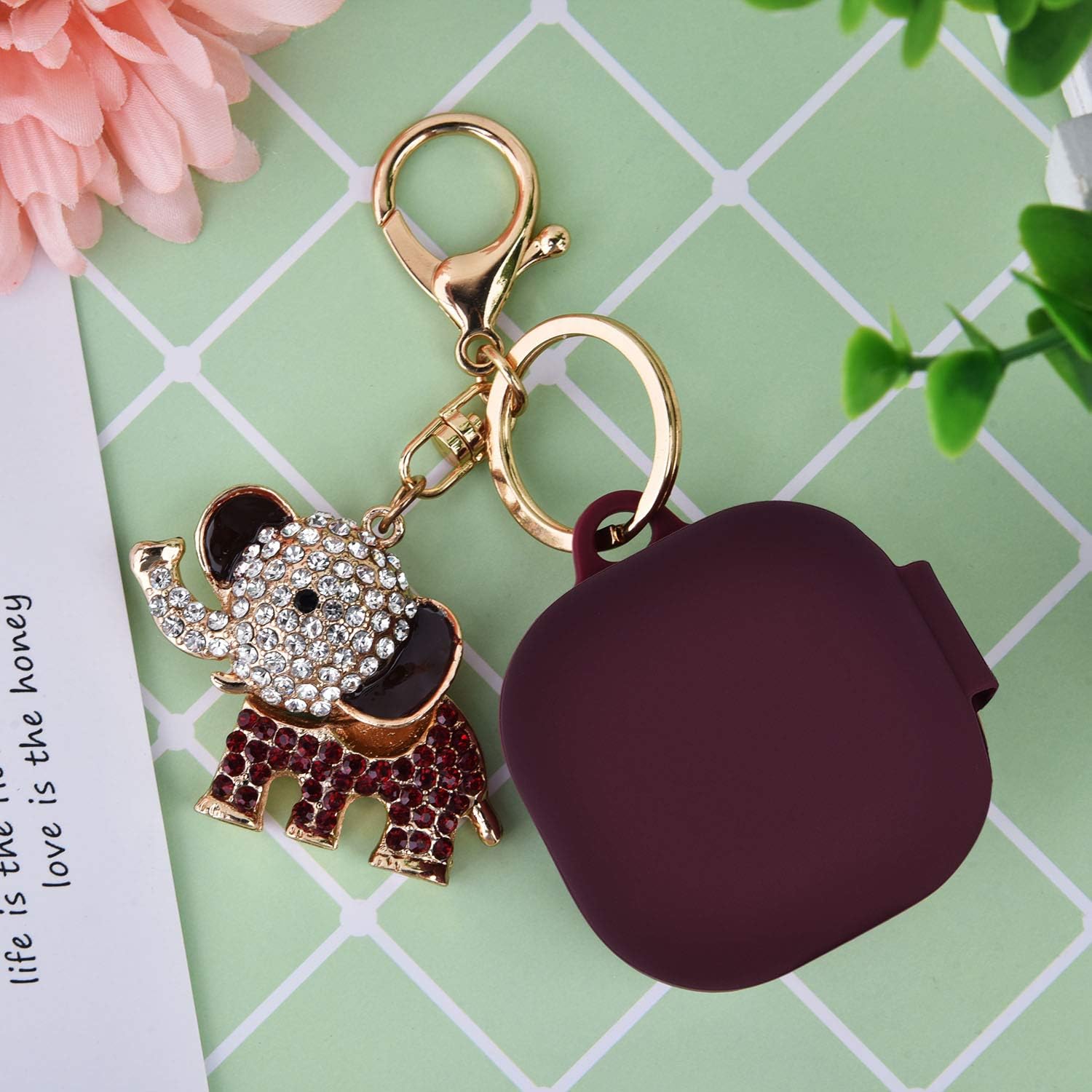 Cheap MOFREE Galaxy Buds 2 (2021)/Galaxy Buds Live Carrying Case Cover /Galaxy Buds Pro Case (2021) with Cute Bling Elephant Keychain Compatible for 2020 Newest Galaxy Buds Live (Burgundy)