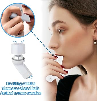 2 Pcs Silicone Lung Exerciser and PVC Mucus Clearance with 3 Balls Set, Handheld Deep Breathing Exerciser, Portable and Adjustable Breathing Trainer for Sports Lovers, Athletes(Black, White)