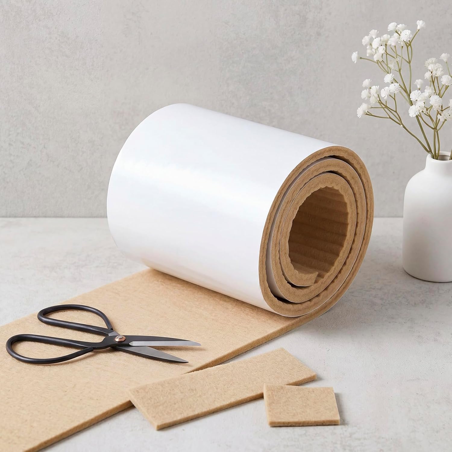 Jecery Adhesive Felt Roll, 1/4" X 6" X 1.25 Yard, Light Brown | Self-adhesive Padding for Foot Support, Pressure Relief, Furniture Protection, Splint Lining Cushion