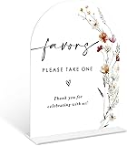 Boho Floral Favors Sign, 6 x 8 Inch White Arch Acrylic Wedding Sign with Holder, Wedding Sign for Ceremony and Reception, Wedding Decoration, Wedding Supplies - BX26 Boho Floral26