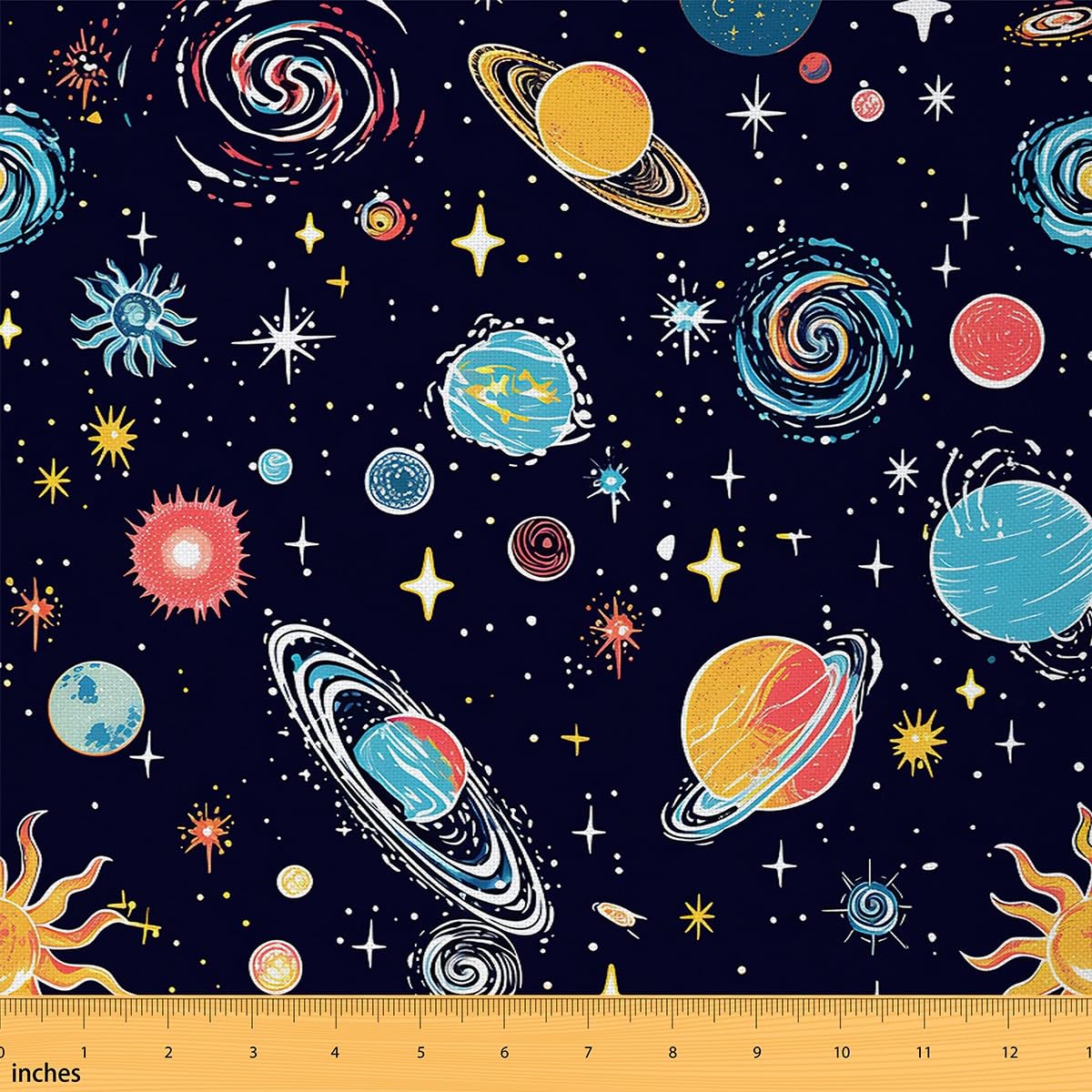 Galaxie Universum Stoff für Kinder,Bunte Planeten Polsterung Stoff,Glitter Sternenhimmel Sterne Dekorative Stoff,Kosmischer Nebel Innen Außenbereich Stoff,Blau Golden,92x150 (HxB)